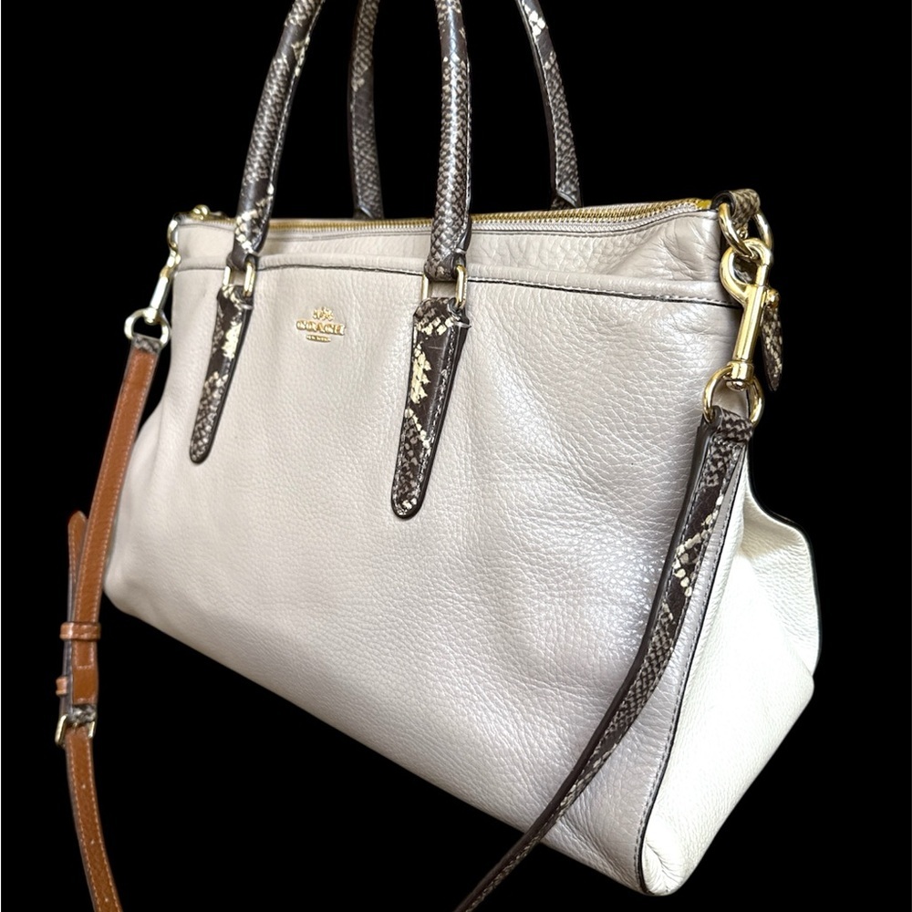 Coach Morgan Color Block Pebble Leather w/exotic embossed trim satchel/crossbody - Picture 3 of 11